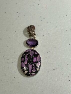 Sterling Silver Purple Gemstone Drop Pendant - Women’s Jewelry